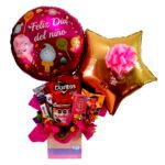 Caja de chocolates con globos feliz Día