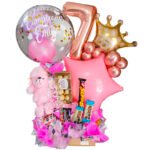 Arreglo de Globos, peluches, globo personalizado y Chocolates con el nro de su preferencia