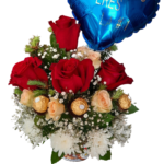 Arreglo de rosas con base de Nutella con globo personalizado