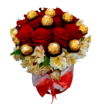 Arreglo de rosas con ferrero