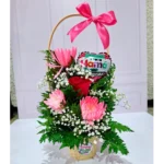 Arreglo flores rosadas con globo