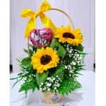 Arreglo de girasoles con globo